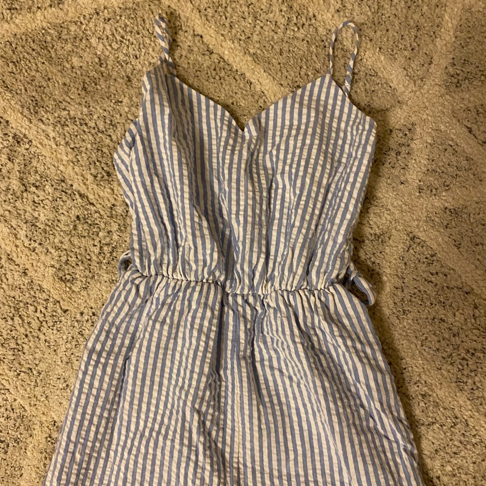Blue and white striped romper